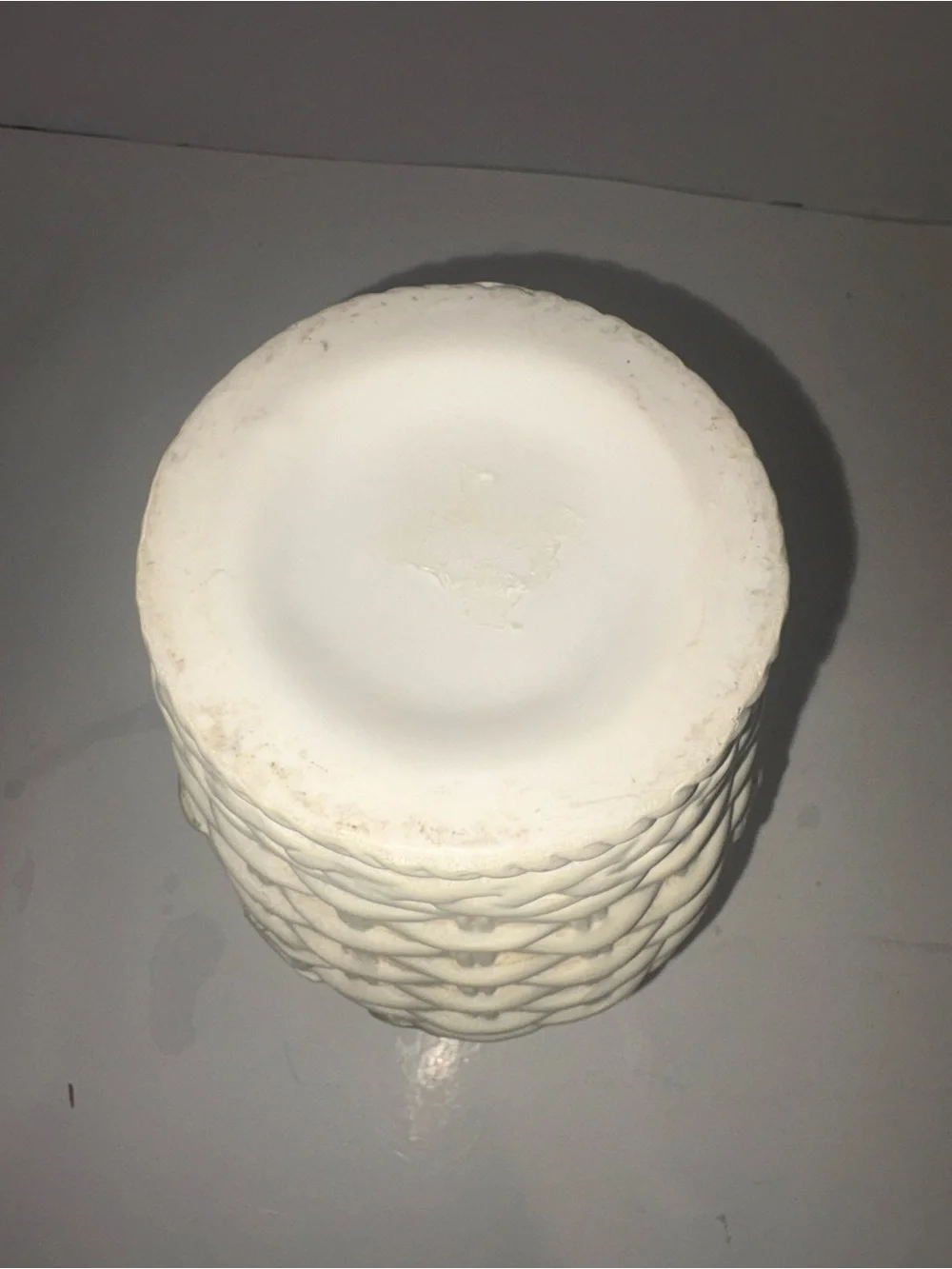 Vintage Cream Ceramic Basketweave Vase with Floral Appliqués